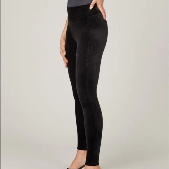 Spanx Velvet Velour High Waistband Compression Black Casual Leggins Size L - Picture 2 of 15